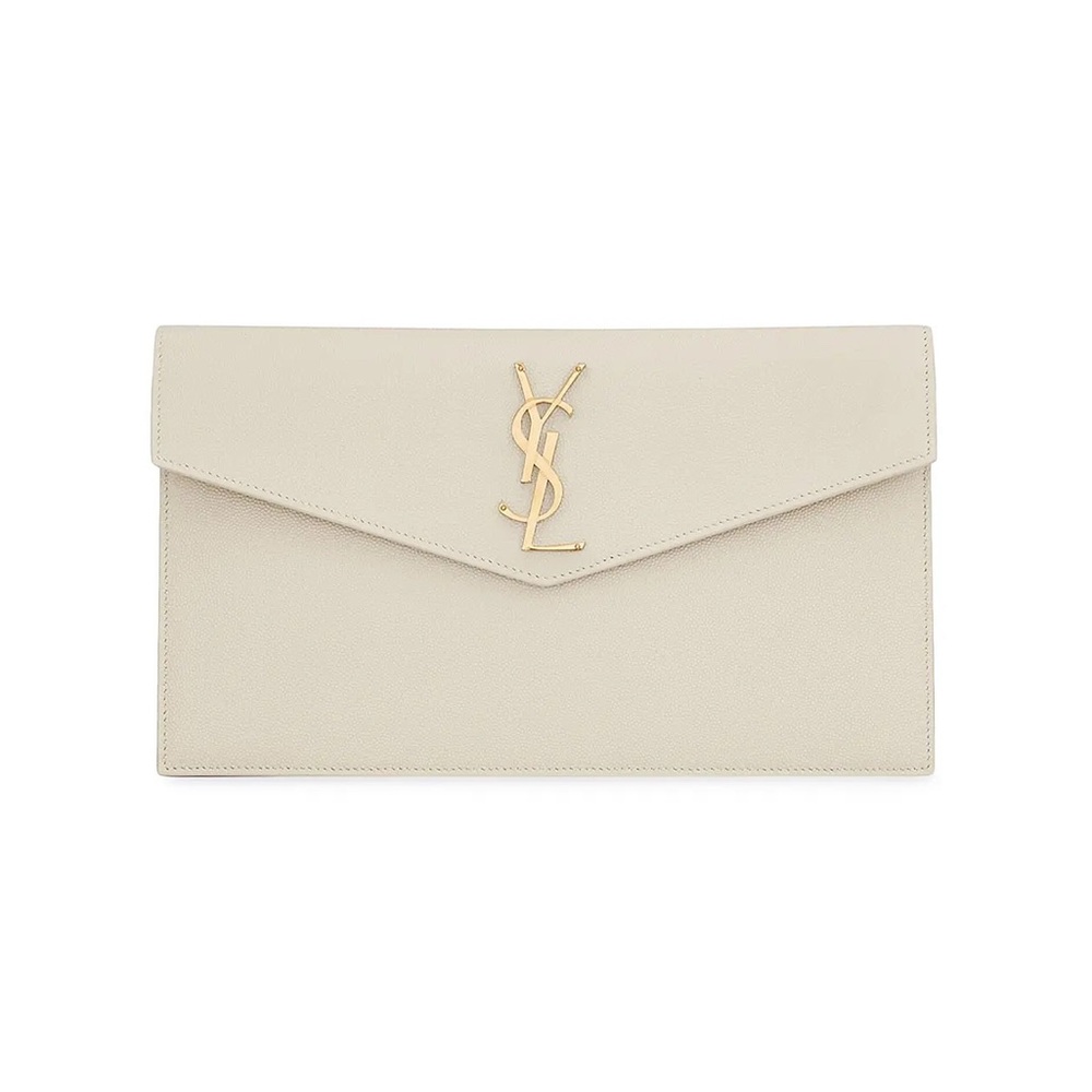 Saint Laurent Uptown Pouch Grain De Poudre Leather Blanco YSL Clutch